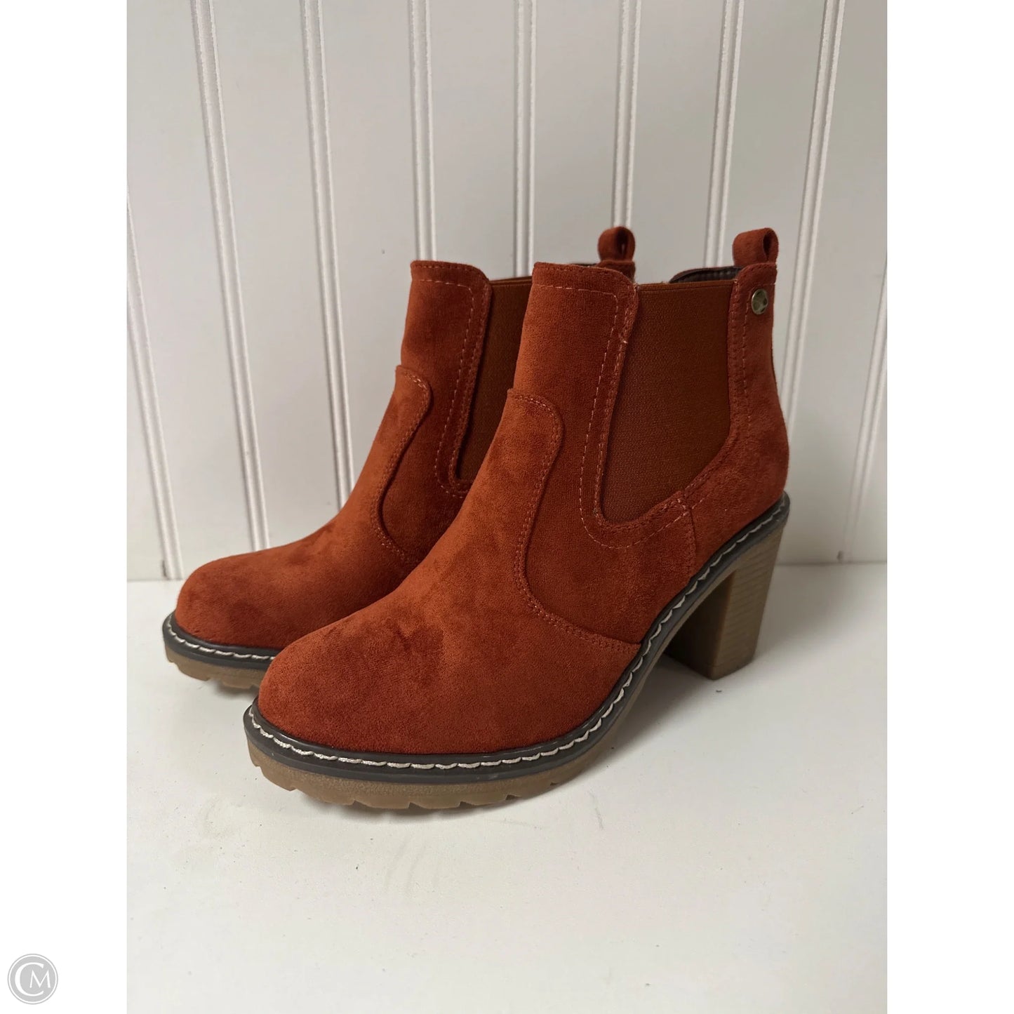 Boots Ankle Heels By Boutique + In Orange, Size: 7