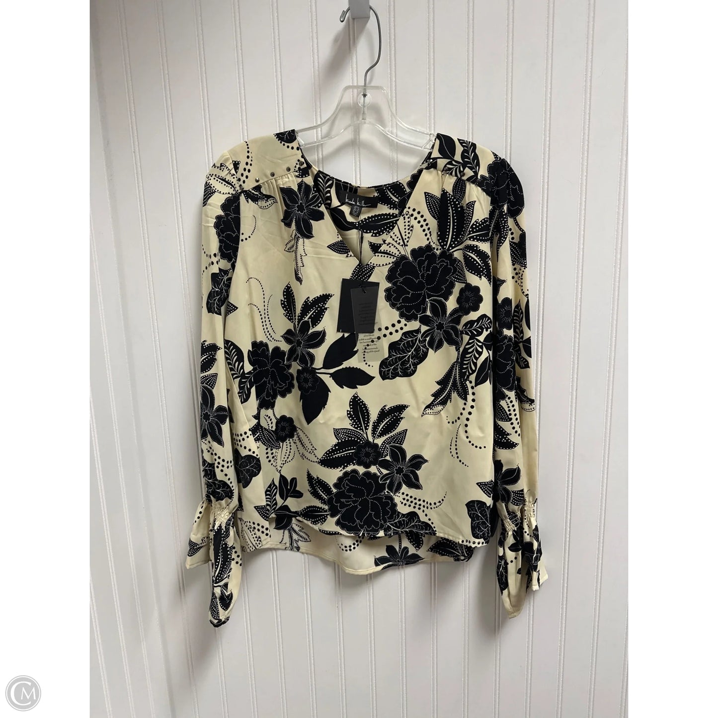 Top Long Sleeve By Nicole Miller In Black & Cream, Size: S