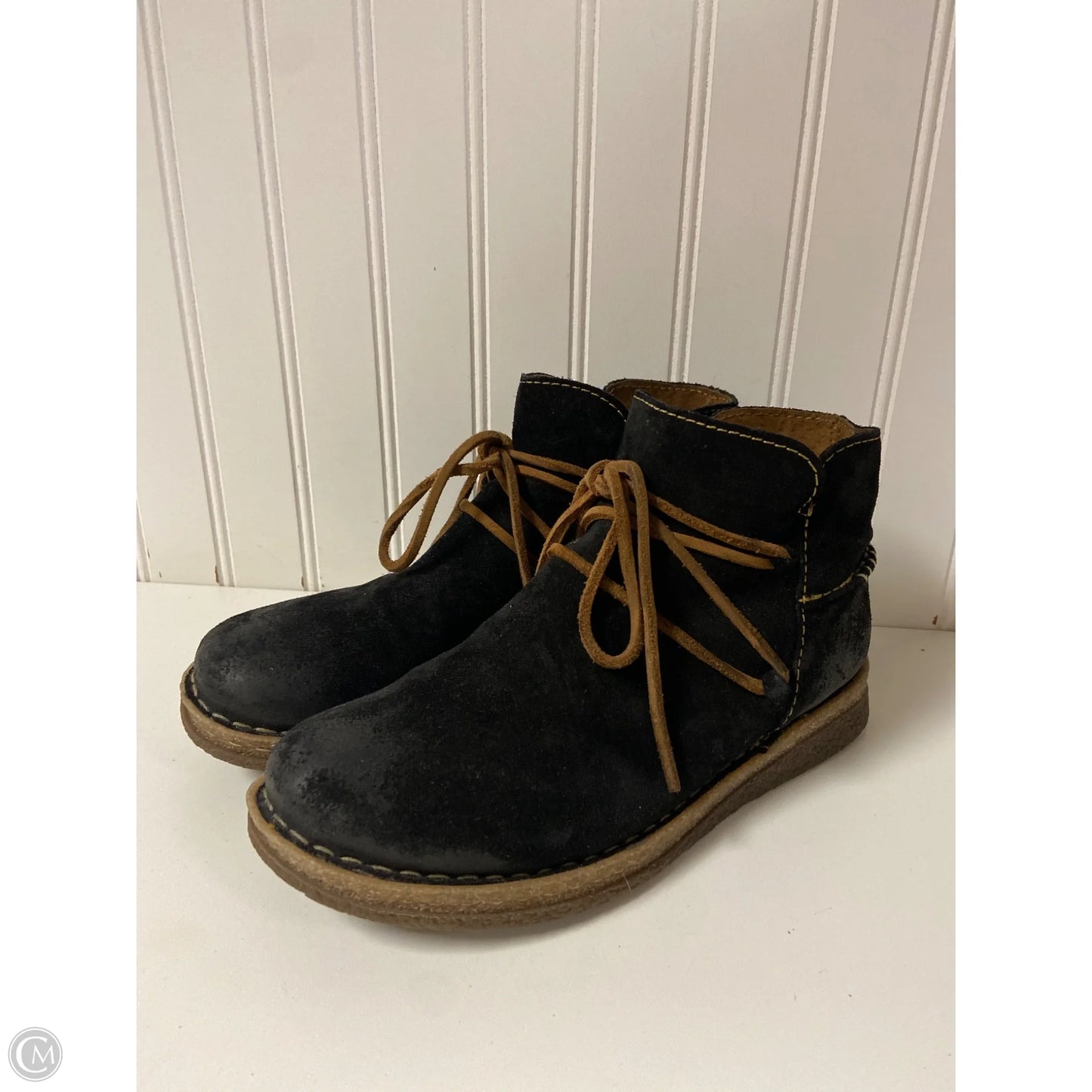 Boots Ankle Flats By Born In Black & Brown, Size: 8