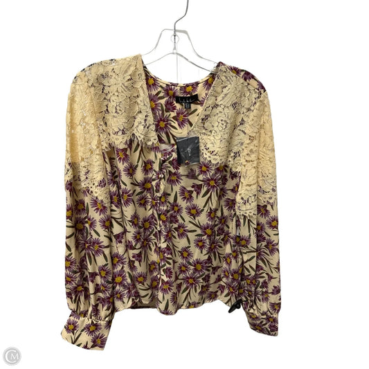 Top Long Sleeve By Nicole Miller In Cream & Purple, Size: L