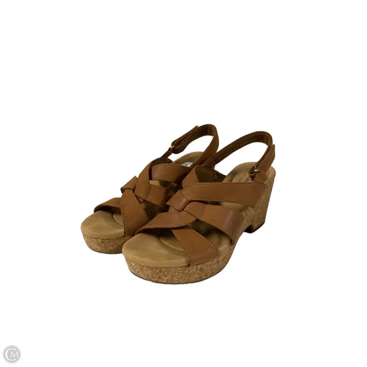 Sandals Heels Wedge By Clarks In Tan, Size: 7