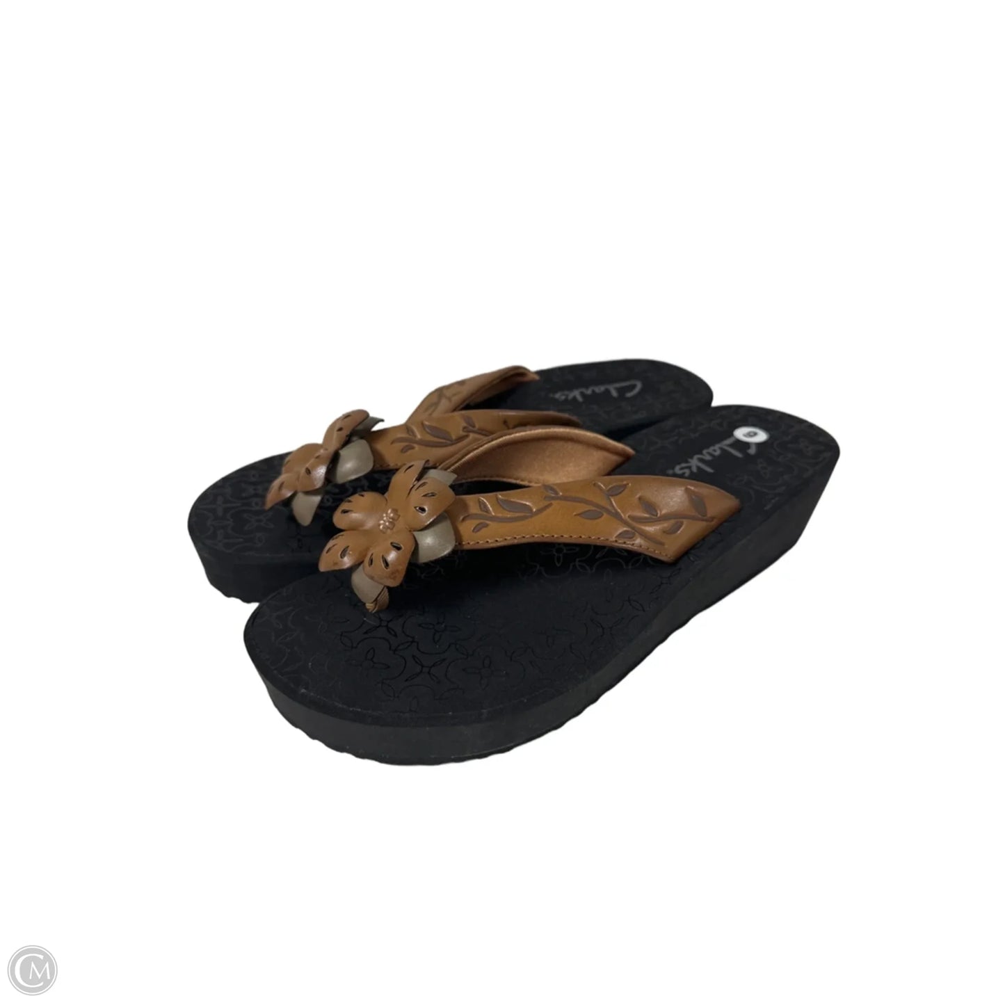 Sandals Flip Flops By Clarks In Black & Brown, Size: 6