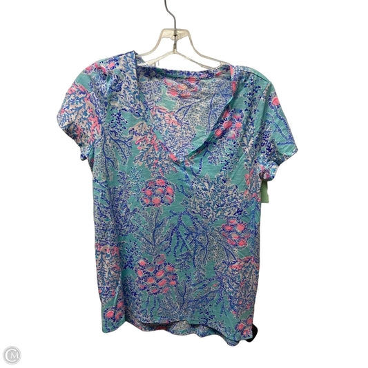 Top Short Sleeve Designer By Lilly Pulitzer In Aqua, Size: S