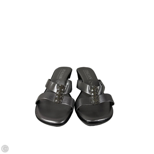 Sandals Heels Wedge By Italian Shoemakers In Silver, Size: 8