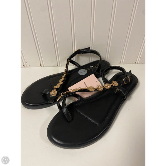 Sandals Flats By Clothes Mentor In Black & Gold, Size: 7