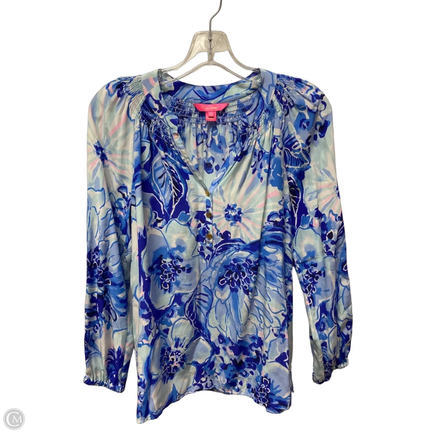 Top Long Sleeve Designer By Lilly Pulitzer In Blue & White, Size: S