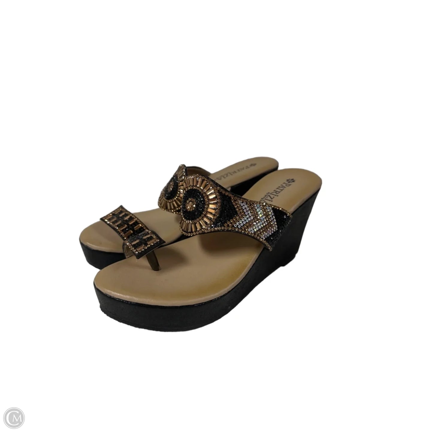Sandals Heels Wedge By Spring Step In Black & Gold, Size: 8