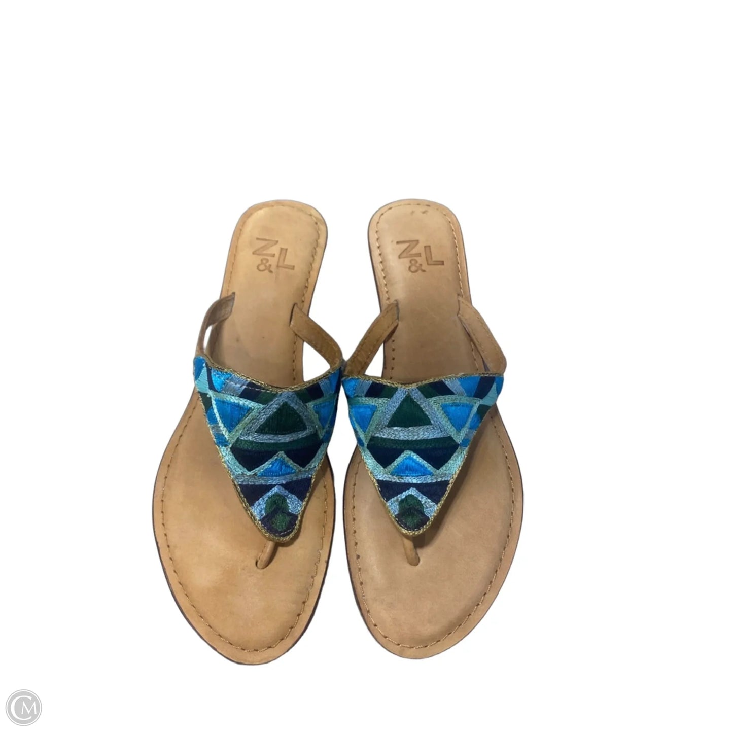 Sandals Flip Flops By Clothes Mentor In Blue & Green, Size: 9.5