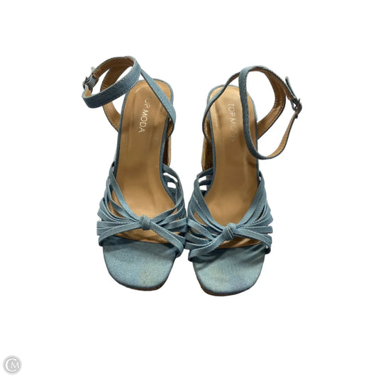 Sandals Heels Block By Top Moda In Blue Denim, Size: 7