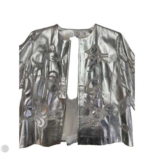 Jacket Leather By Chicos In Silver, Size: Xl