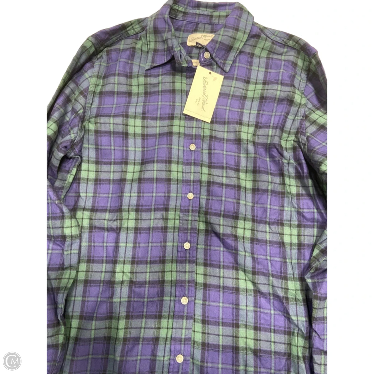 Top Long Sleeve By Universal Thread In Plaid Pattern, Size: Xs