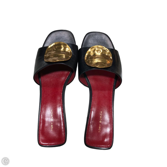 Sandals Designer By Tory Burch In Black & Gold, Size: 7.5