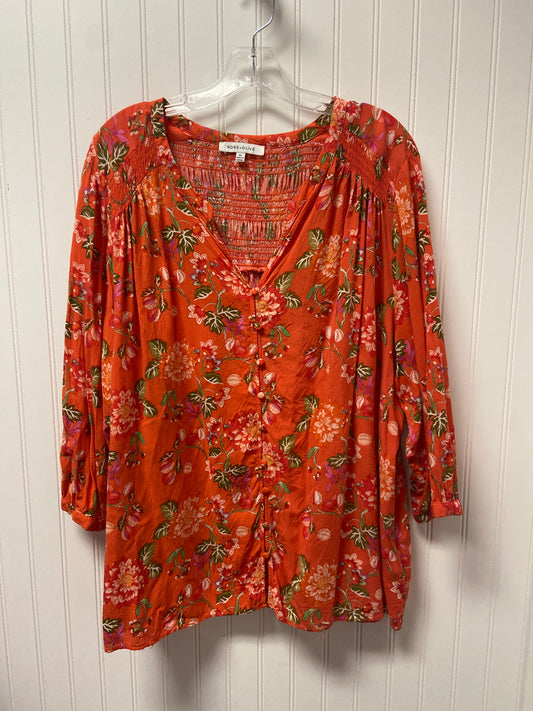 Orange & Pink Top Long Sleeve Basic Rose And Olive, Size 3x