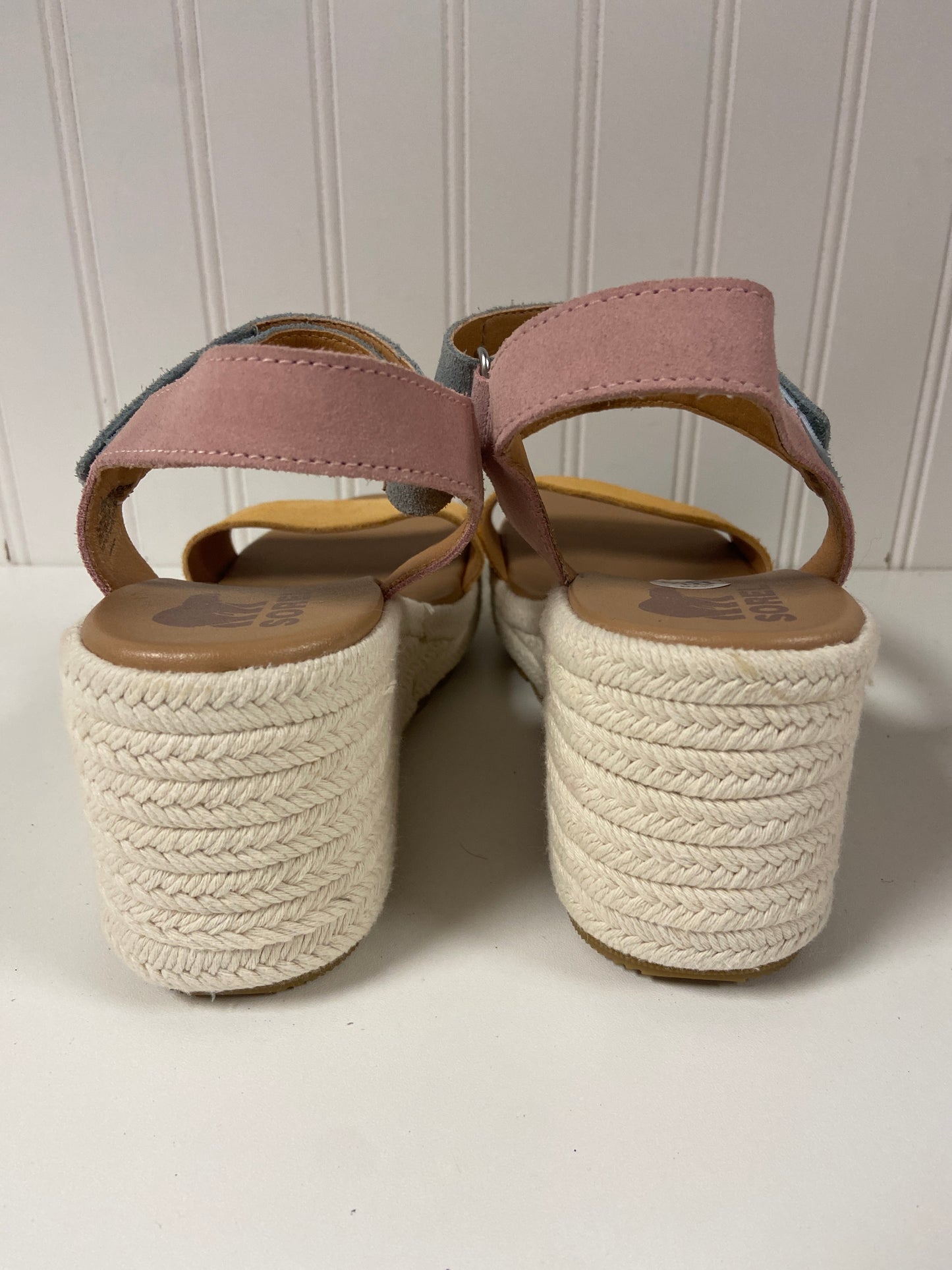 Sandals Heels Wedge By Sorel In Blue & Pink, Size: 8.5