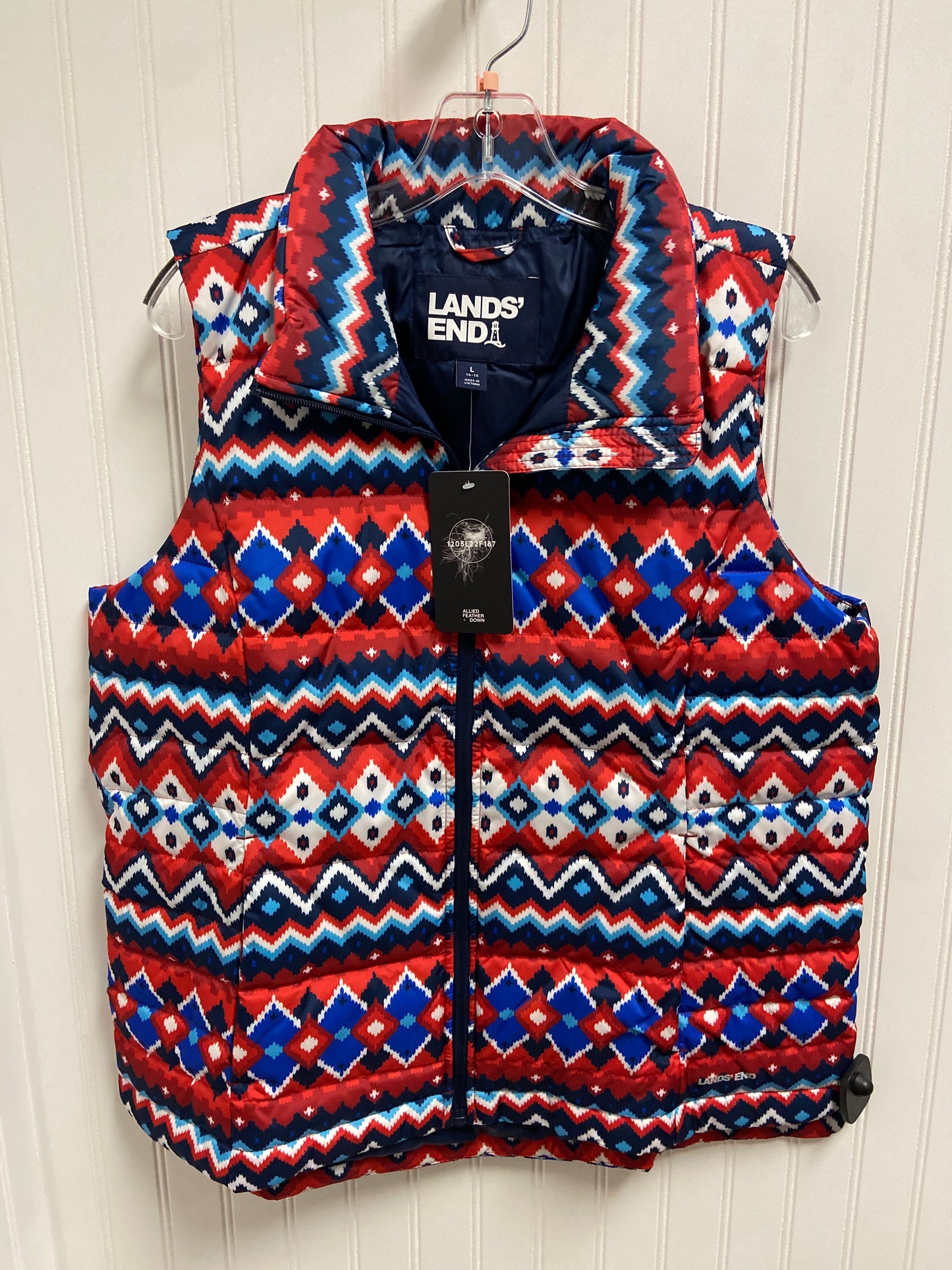 Vest Puffer & Quilted By Lands End In Blue & Red & White, Size: L