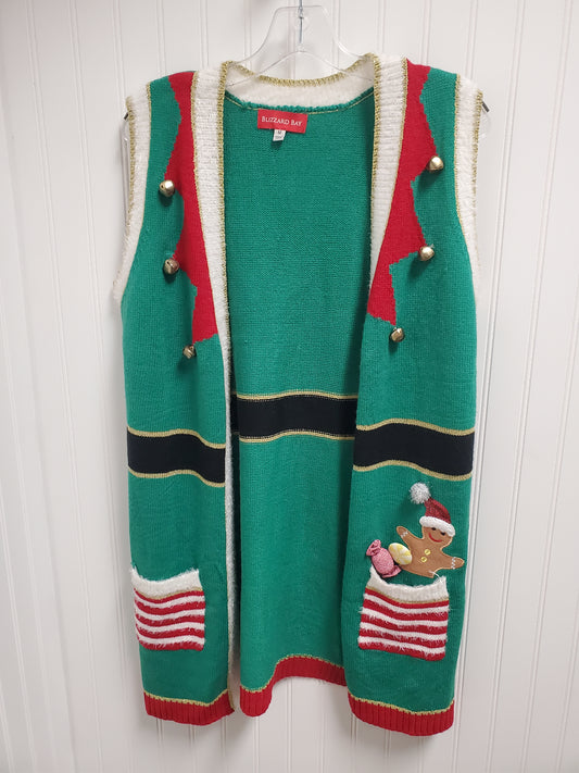 Vest Sweater By Clothes Mentor In Green & Red, Size: M