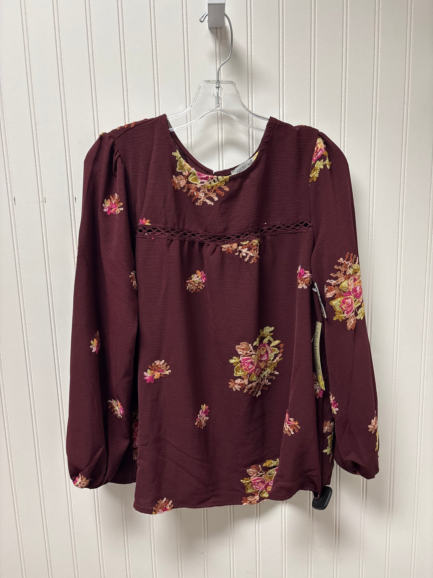 Top Long Sleeve By Figuero & Flower In Maroon, Size: S